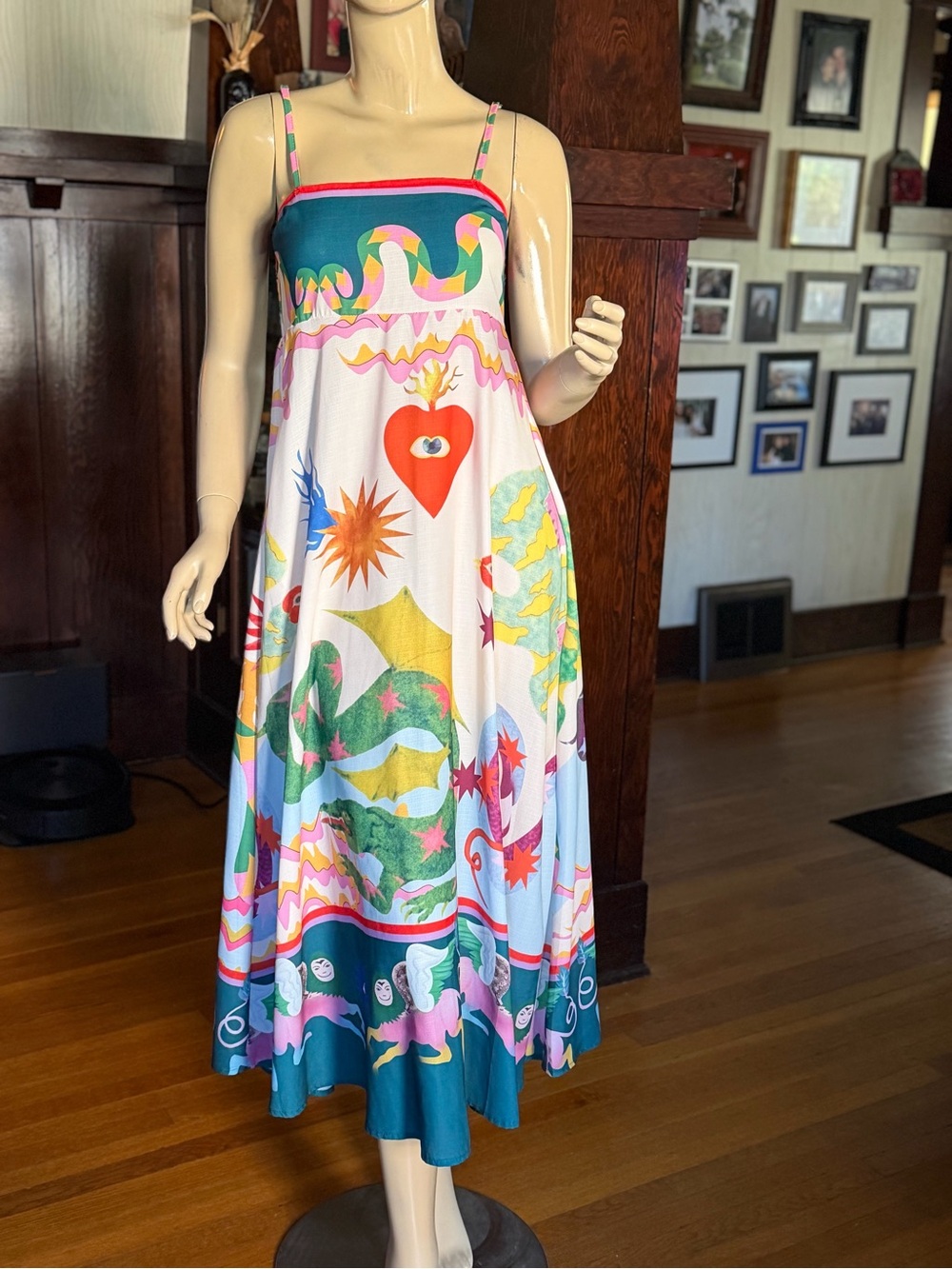 Multicolor Graphic Maxi Dress with Heart Motif